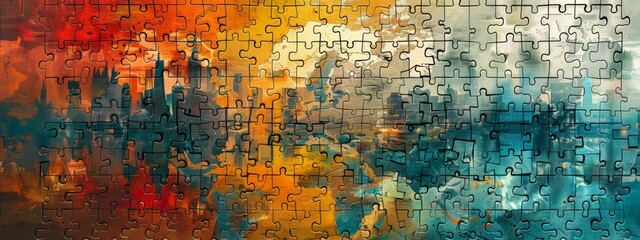 Obraz premium Colorful puzzle pieces, each piece representing a different nation working together to form a whole.