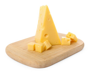 Cut fresh delicious cheese isolated on white