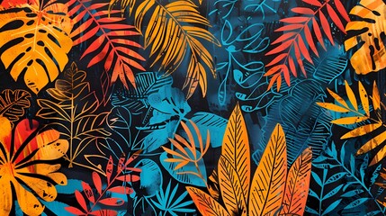 colorful leaves plants pattern illustration poster background