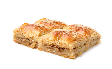 Eastern sweets. Pieces of tasty baklava isolated on white