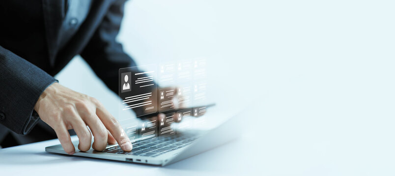 human resource manager concept. recruitment process managing people, recruit customers, and hiring. HR business, company service have network links worldwide. human manager online digital technology