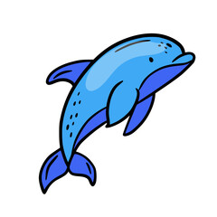 Dolphin. Doodle icon on white background.