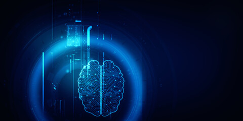 Obraz premium 2d illustration Concept of thinking, background with brain, Abstract Artificial intelligence. Technology web background 