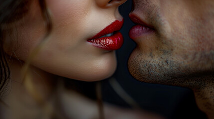 couple kiss, lips touching. romantic atmosphere.