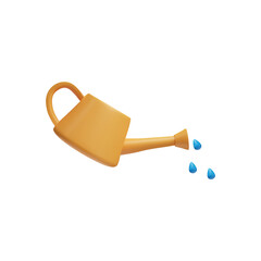 Orange watering can with water sprinkler 3D cartoon vector icon, drops of water falling from gardening handle equipment © sabelskaya