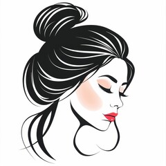A woman with a bun hairstyle and red lipstick
