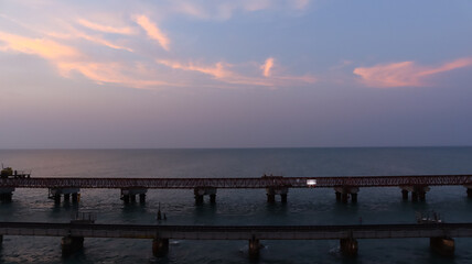 Fototapeta premium Beautiful View of Pamban Bridge, Connecting to Rameshwaram Ireland to India Mainland, Rameshwaram, Tamil Nadu, India.
