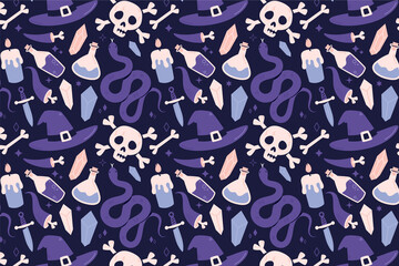 Magic and witchcraft cartoon pattern