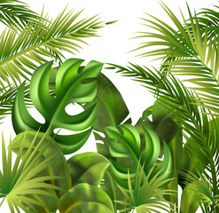 Realistic jungle composition with tropical leaves