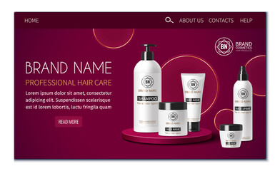 Hair care landing page in realistic style
