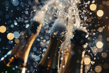 Festive champagne bottle popping, celebrating a momentous occasion.