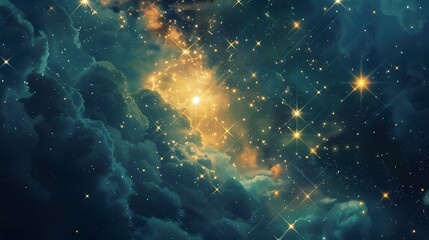 Fototapeta premium Starry Cosmos Night: A surreal galaxy fantasy with nebulae, stars, and cosmic clouds in a mysterious universe