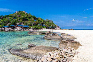 Picturesque tropical scenic landscape of Koh Nang Yuan Island in Thailand, near Koh Tao. An empty...