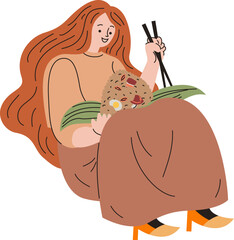 Woman is eating zongzi