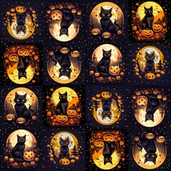 halloween cats seamless pattern
