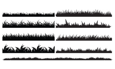 Grass silhouette, Seamless grass black silhouette vector set. Landscape nature lush background, plant and field lawn, park and meadow, fresh, summer. monochrome Vector illustration.