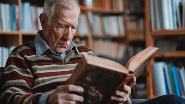 Elderly Man Engrossed in Reading