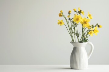 Minimalist Vase with Yellow Forsythia Blossoms on White Background
