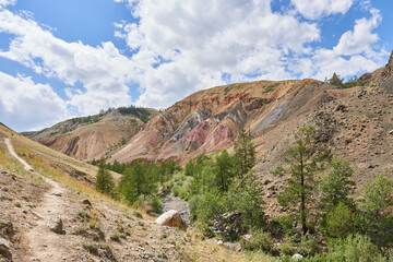 Mountain landscape on a sunny day. Colored mountains. Mars 2.  Altai, Siberia, Russia