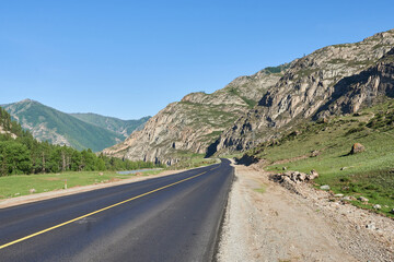Mountain road in the Altai Republic, Siberia, Russia.