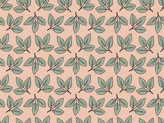 Hand drawn floral pattern vector design. Simple ornament with plant and leaf.