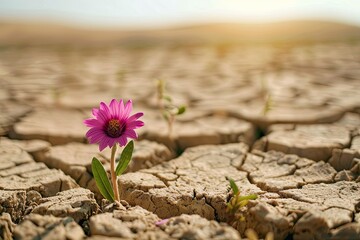 view of barren of desert with a beautiful flower growing 