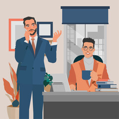 business-men-on-call-drinking-morning-coffee-in-office-illustration