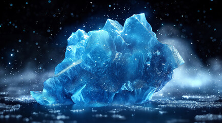Ultrarealistic ice blue gemstone in the shape of an iceberg