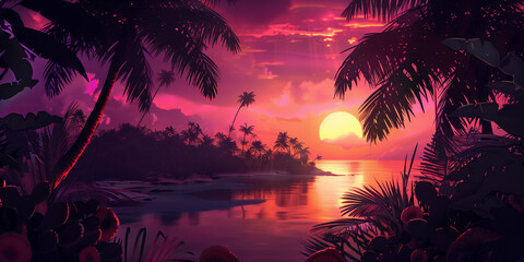 Tropical Paradise: Develop a background inspired by tropical destinations, featuring palm trees, exotic fruits, and vibrant sunsets.
