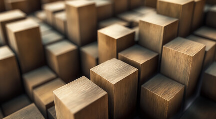 wooden cubes arranged in perspective with a blurred background
