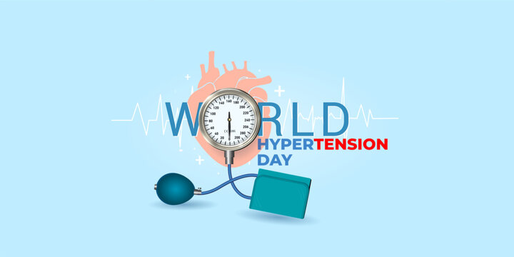 World Hypertension Day text with Heart attack, High Blood Pressure Prevention concept. Medical health care stethoscope and awareness design.