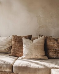 Couch with 4 pillows on it in boho style