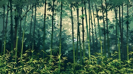 Obraz premium green bamboo forest plants pattern illustration poster background