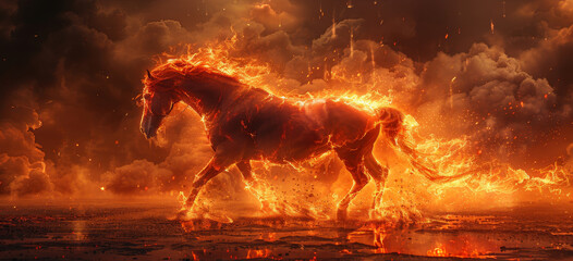 Generative ai illustration of a Fantasy flaming horse