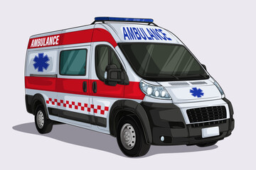 Hand drawn modern white van, Ambulance emergency car medical vehicle suitable for medical transport