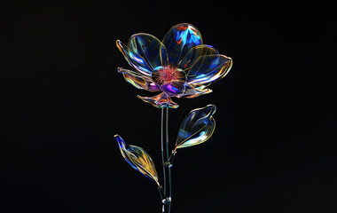 Generative ai 3D rendering glass flower holographic spectrum texture.