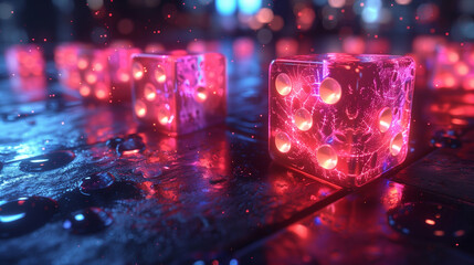 3D cyberpunk style dice, glowing