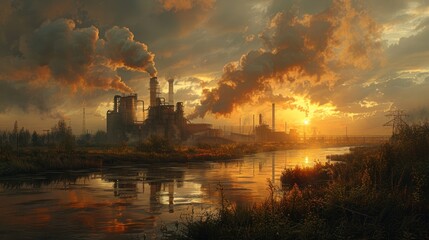 Fototapeta premium smoking factory pollution of nature