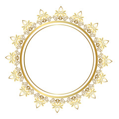 Gold Round Frame. Circular Frame floral ornament. vintage Geometric set with gold pattern. Vector illustration. White background.