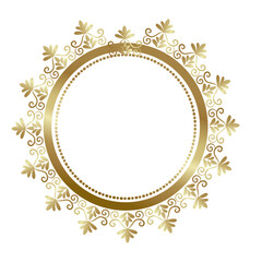 Gold Round Frame. Circular Frame floral ornament. vintage Geometric set with gold pattern. Vector illustration. White background.
