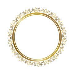 Gold Round Frame. Circular Frame floral ornament. vintage Geometric set with gold pattern. Vector illustration. White background.