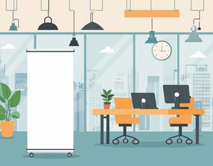 Fototapeta premium Blank roll up banner stand mock up in modern office.