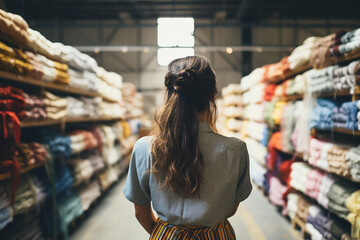 Generative AI young business owner standing on clothing store fabric clothing production boutique
