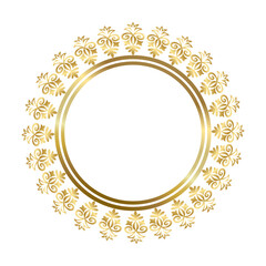 Gold Round Frame. Circular Frame floral ornament. vintage Geometric set with gold pattern. Vector illustration. White background.