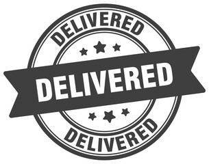 delivered stamp. delivered label on transparent background. round sign