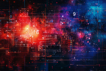 Fototapeta premium Digital data stream in virtual space. Abstract background with mathematical symbols and digits in cyberspace