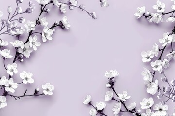 cherry blossoms branches pattern,  purple background, banner with copy space for text 