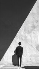Seeking balance: The man stands at the intersection of light and shadow, a metaphor for life's contrasts.