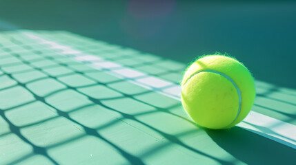 tennisball an der linie mit netz schatten