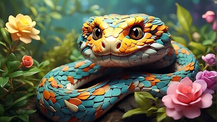 Charming Snake Illustration with Cute Vibes